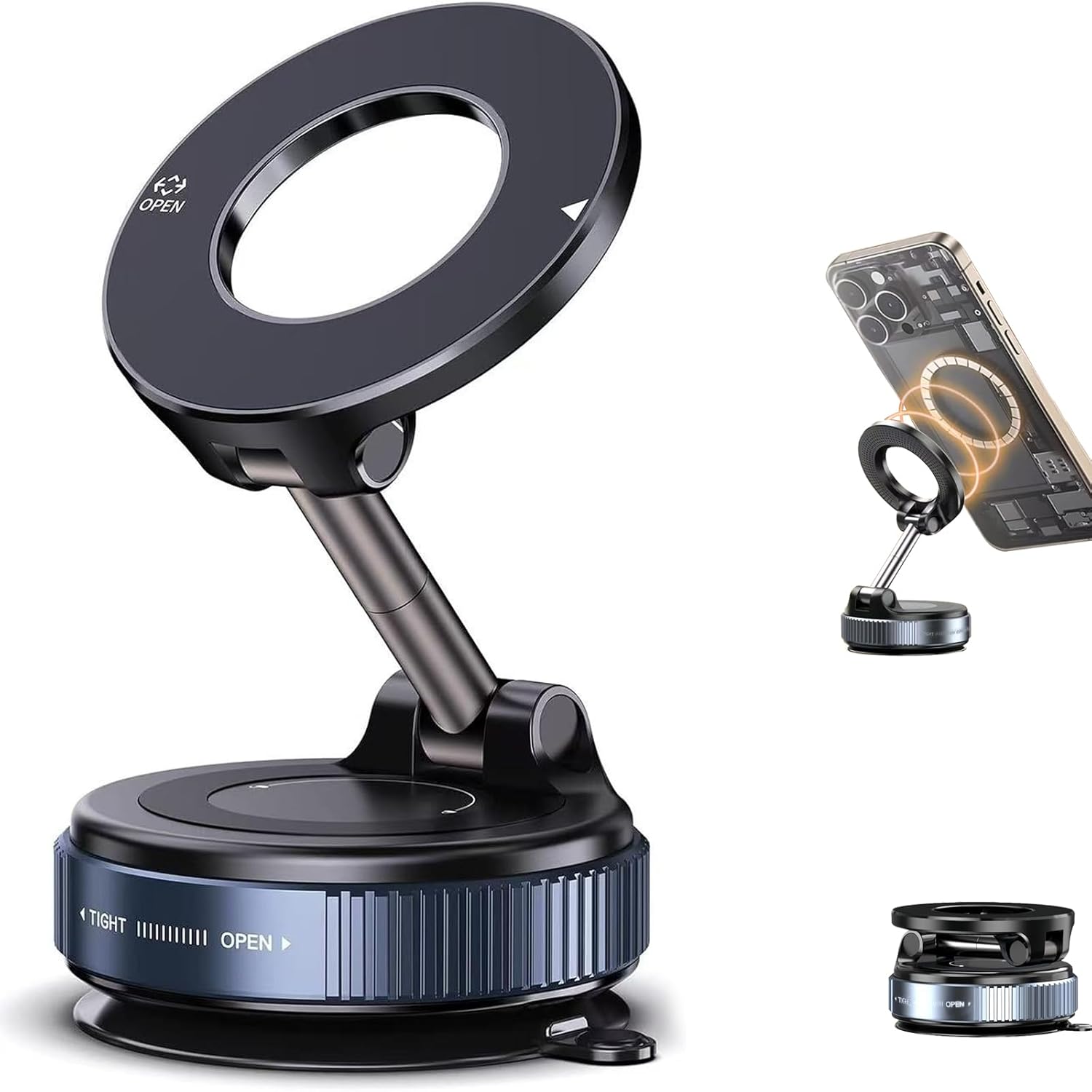Vacuum magnetic phone holder for car dashboard